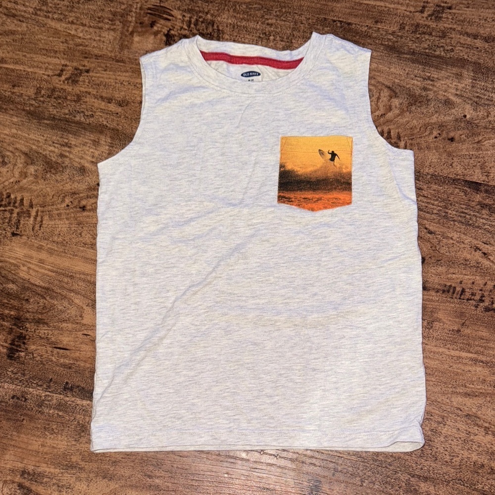 Sleeveless Gray Shirt with Surfer Pocket size medium boys